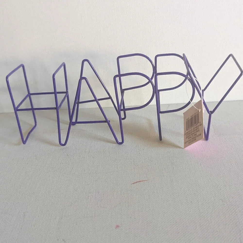 NWT Purple Wire 3D Happy Retro Word Sign Galentine Valentines Day 70s Home Decor
